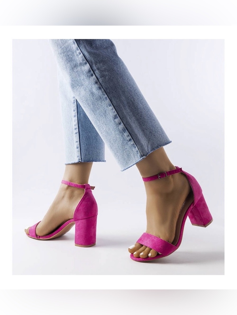 Sam Edelman Torrence Suede Hot Pink Block Heel Ankle Strap Sandals - Barbiecore